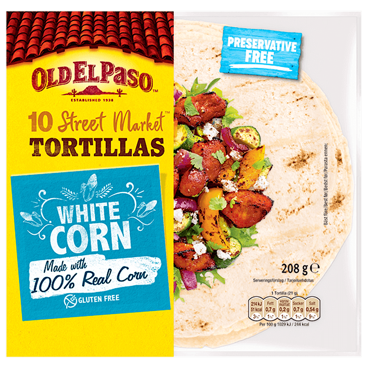 en pakke Old El Paso 10 gatemarked hvite maistortillas, 208g